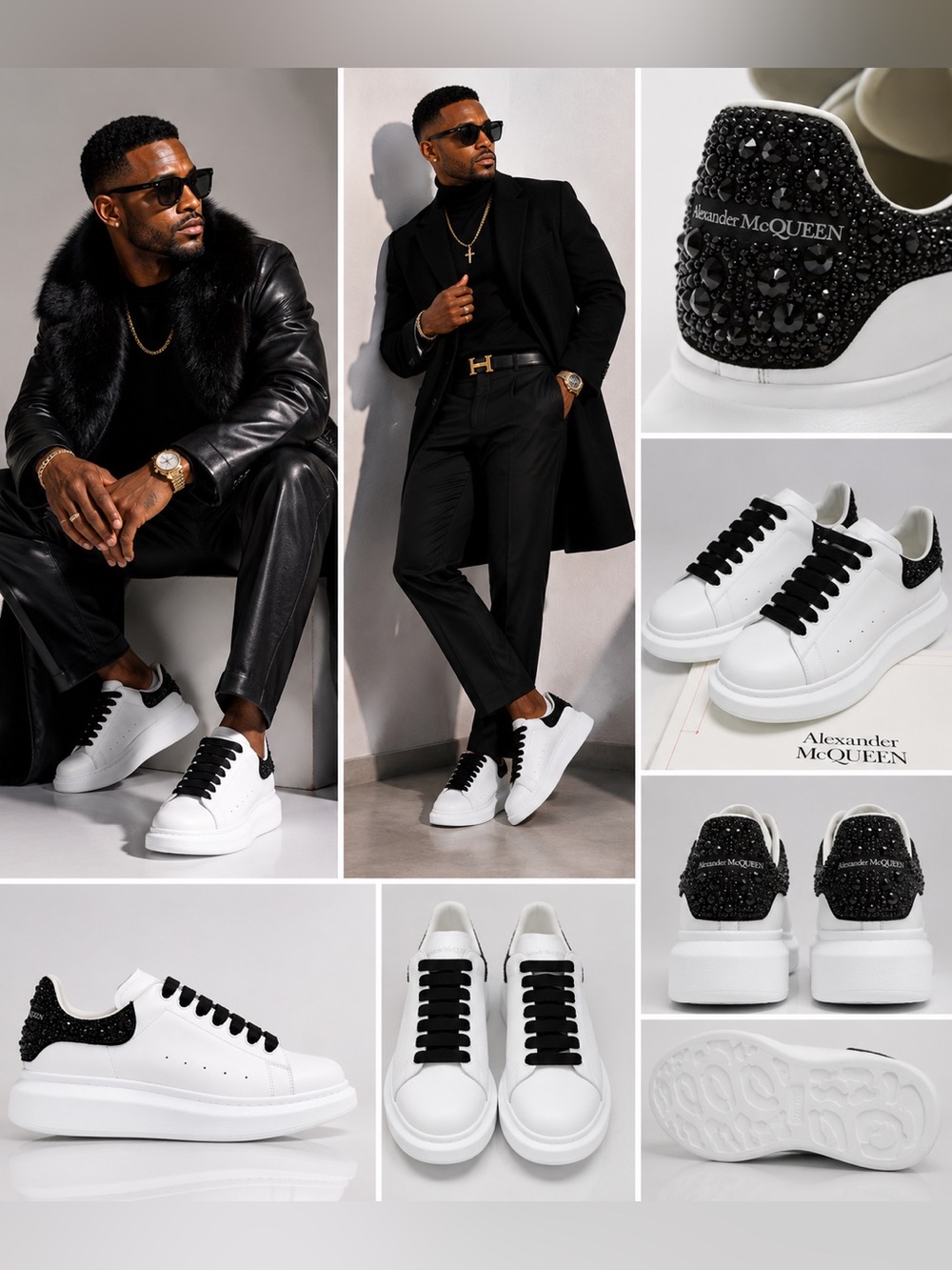 ✨ Alexander McQueen Men’s Strass Crystal Heel Oversized Sneakers EU 43 / US 10